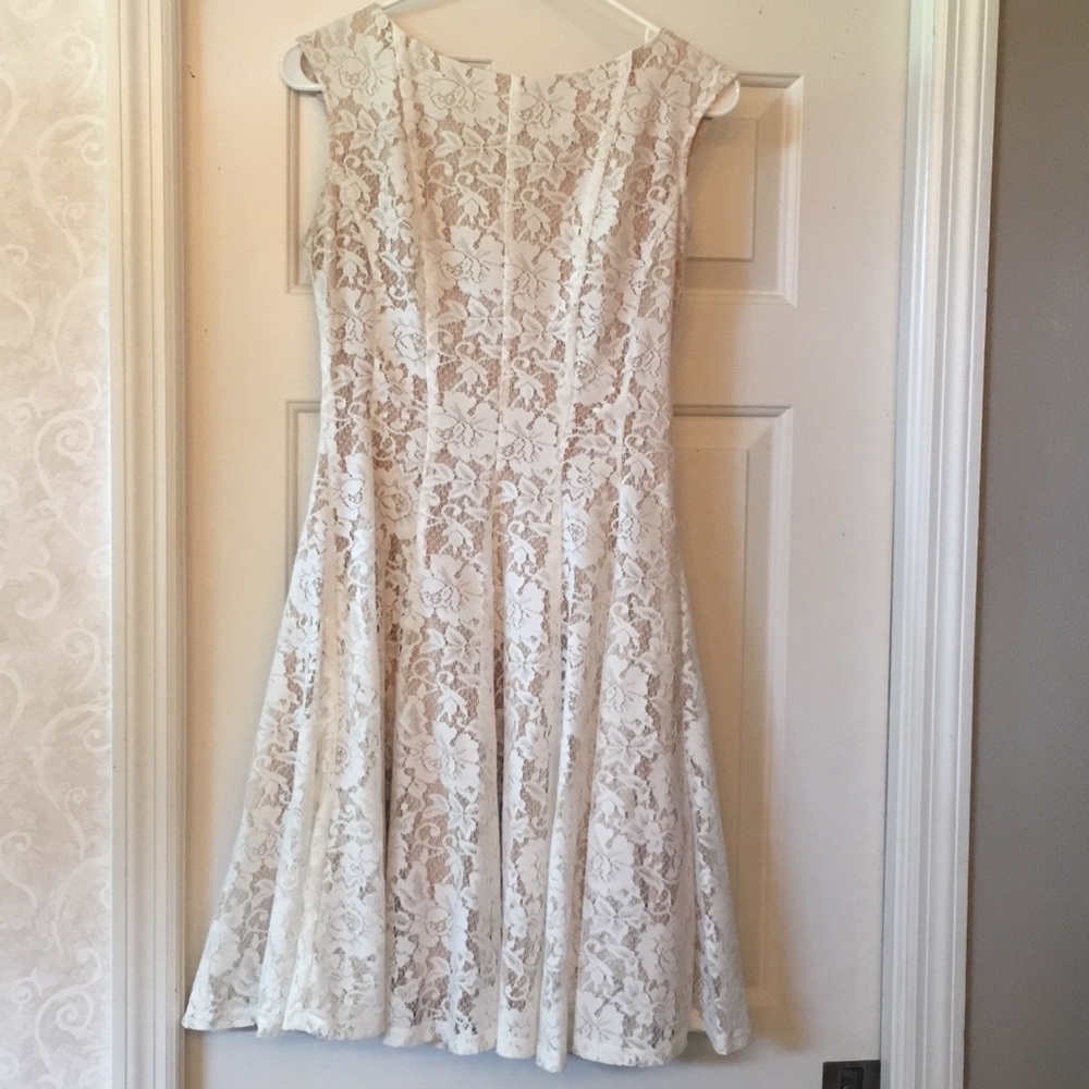 White and Tan Lace Dress